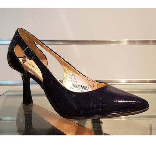 Bioeco 4079 Navy PATENT open sided court shoe 4079-2293