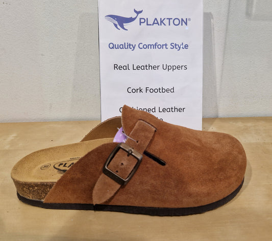 Mens Plakton 171539 CUERO Brown Suede Cork Footbed boston Style Clog