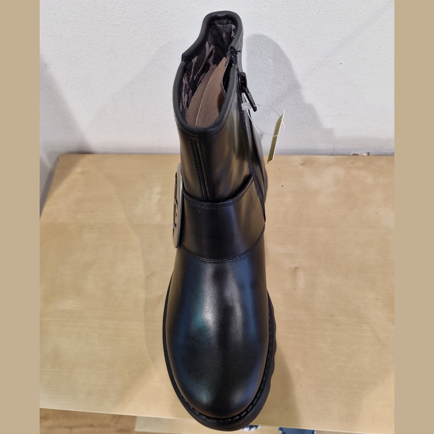 Fly London Riley BLACK Leather Zip Ankle Boot with Buckle Trim