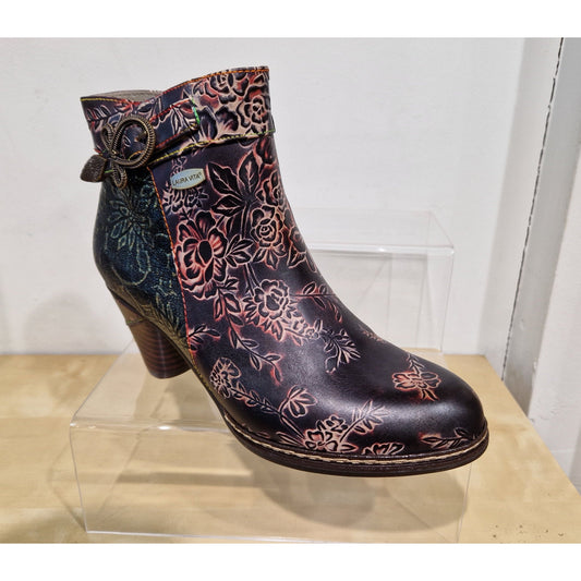 Laura Vita Alcizeeo 17 AUBERGINE Leather Flower Detail Ankle Boot