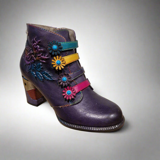 Laura Vita Maevao 0123 VIOLET Embossed block Heel Zip Ankle Boot