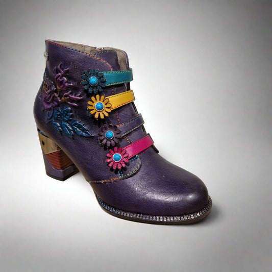 Laura Vita Maevao 0123 VIOLET Embossed block Heel Zip Ankle Boot