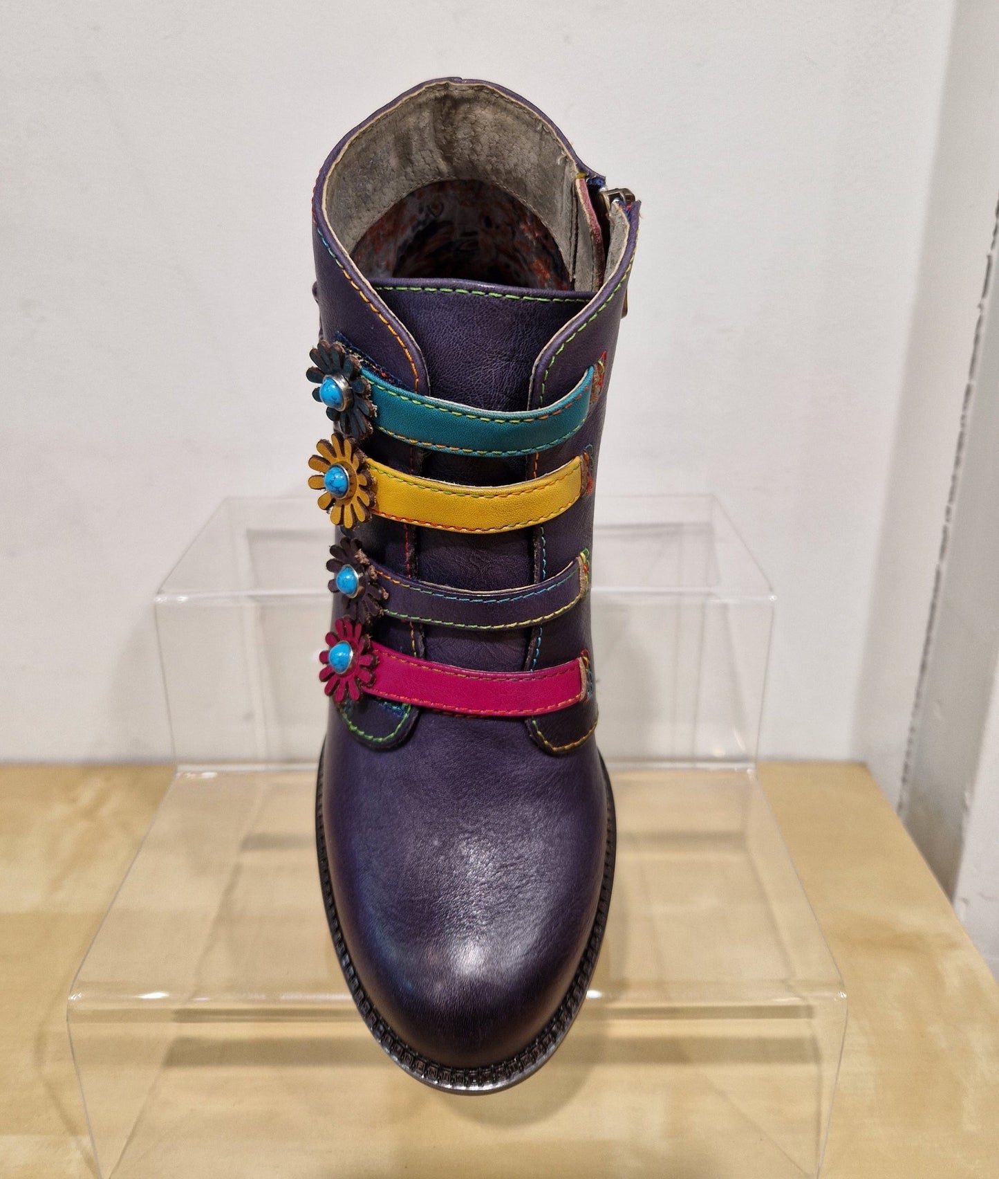 Laura Vita Maevao 0123 VIOLET Embossed block Heel Zip Ankle Boot