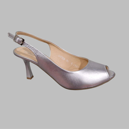 Bioeco 4180 Sling Back Slim Heel Occasion Shoe SILVER Pearl Leather 4180-2439-1661