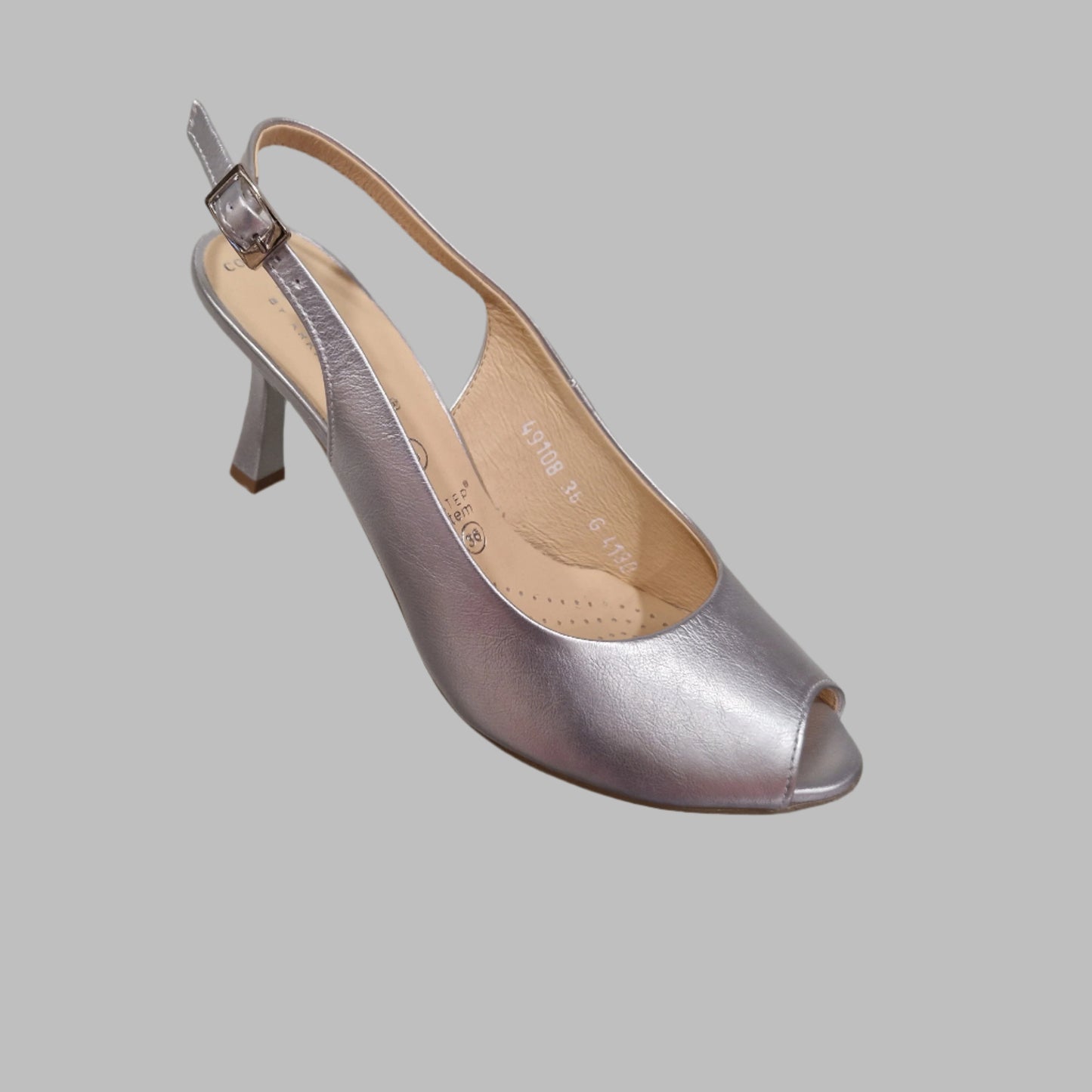 Bioeco 4180 Sling Back Slim Heel Occasion Shoe SILVER Pearl Leather 4180-2439-1661