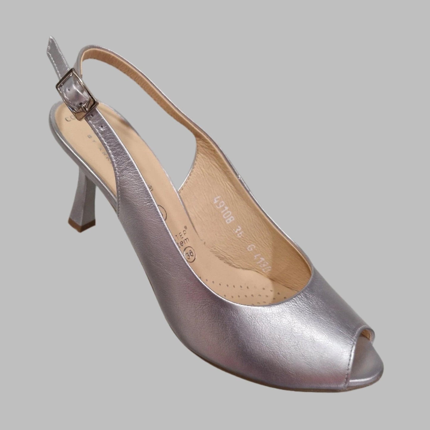 Bioeco 4180 Sling Back Slim Heel Occasion Shoe SILVER Pearl Leather 4180-2439-1661