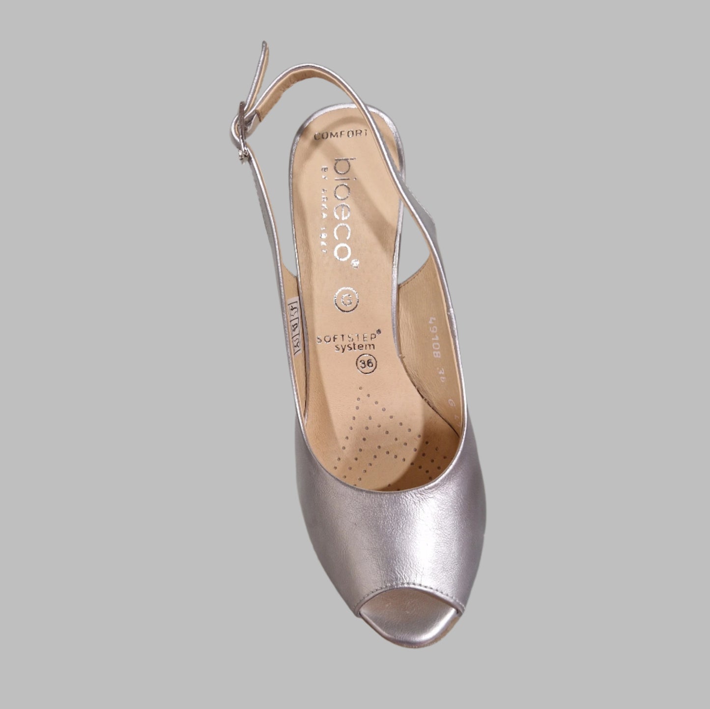 Bioeco 4180 Sling Back Slim Heel Occasion Shoe SILVER Pearl Leather 4180-2439-1661
