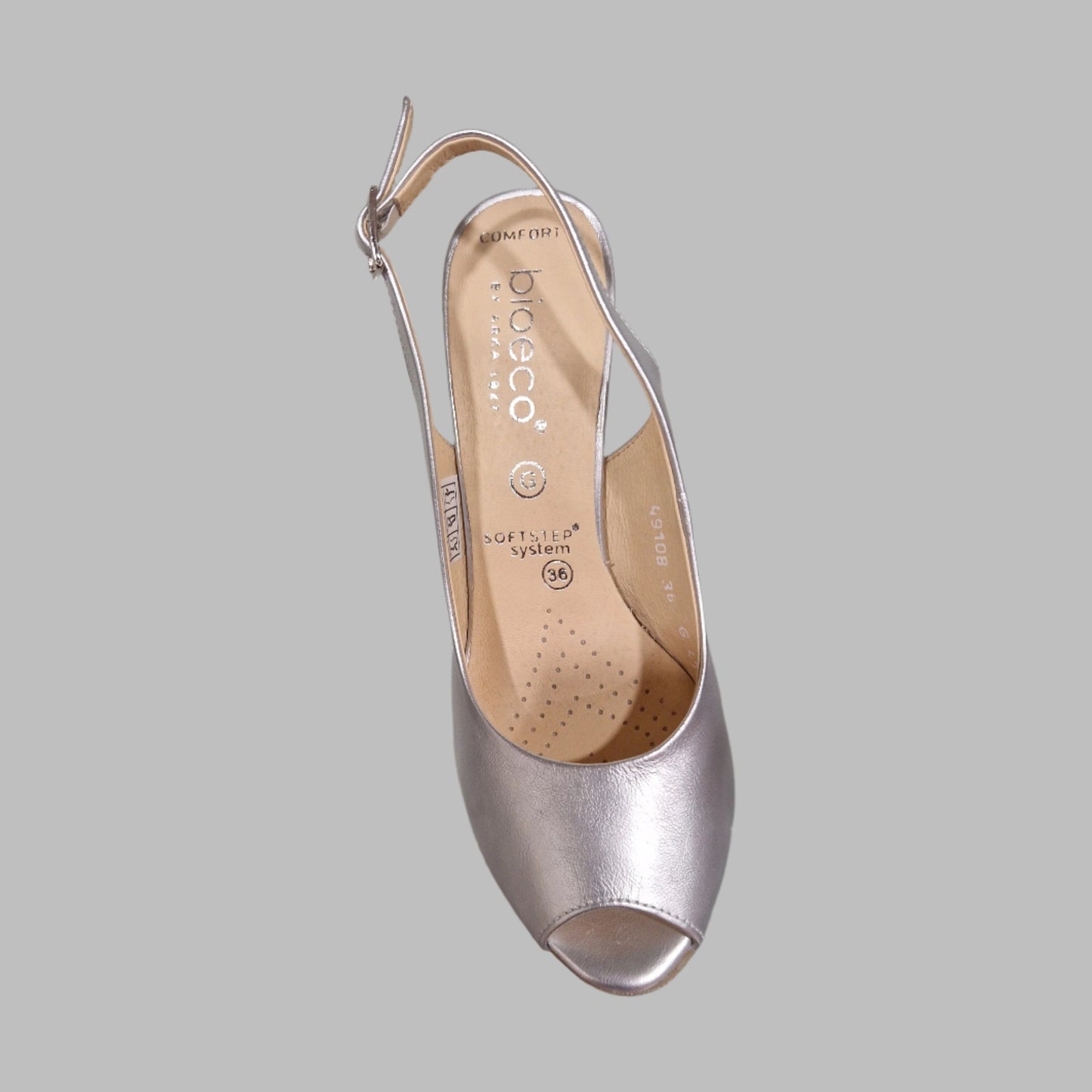 Bioeco 4180 Sling Back Slim Heel Occasion Shoe SILVER Pearl Leather 4180-2439-1661