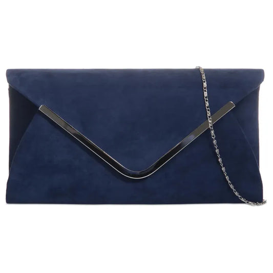 NAVY Faux Suede Clutch Bag With Chain Z320