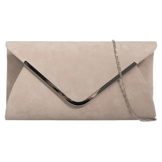Z320 NUDE Faux Suede Clutch bag with chain