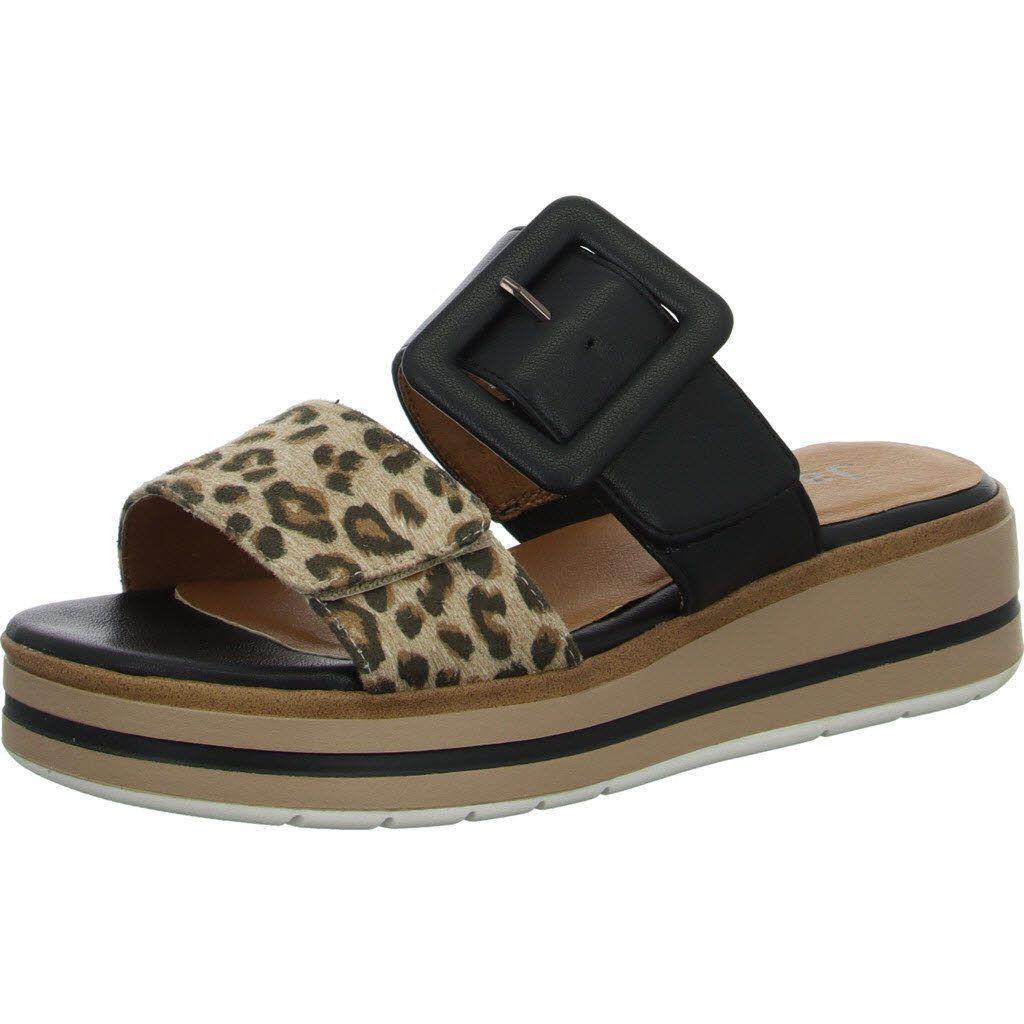 Jana 27271-42 Black LEOPARD Touch Fastening Wide Fit Wedge Mule Sandal