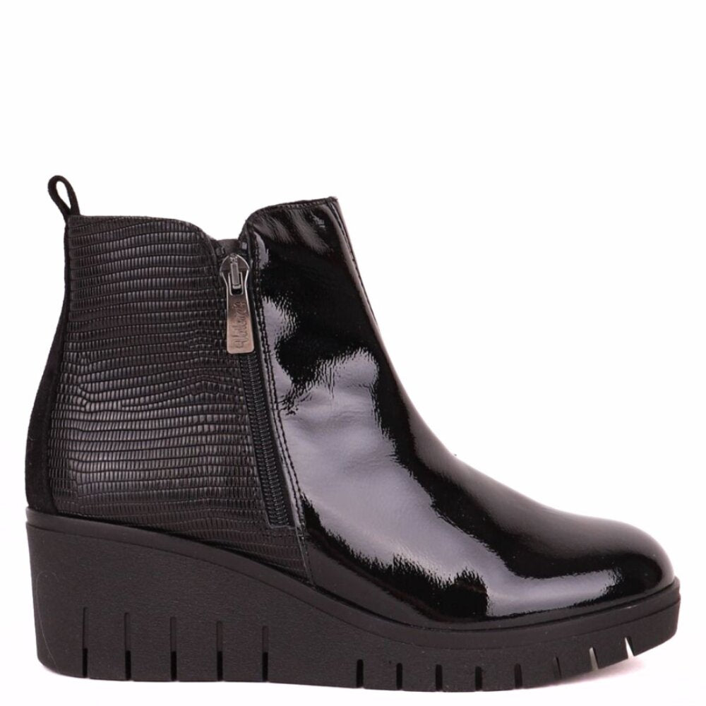 Valerias 1542 BLACK Patent Leather Wedge Comfort boot