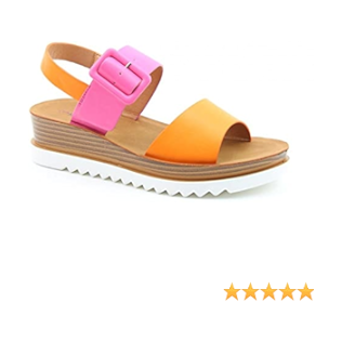 Heavenly Feet Pistachio ORANGE COMBI Wedge Sandals