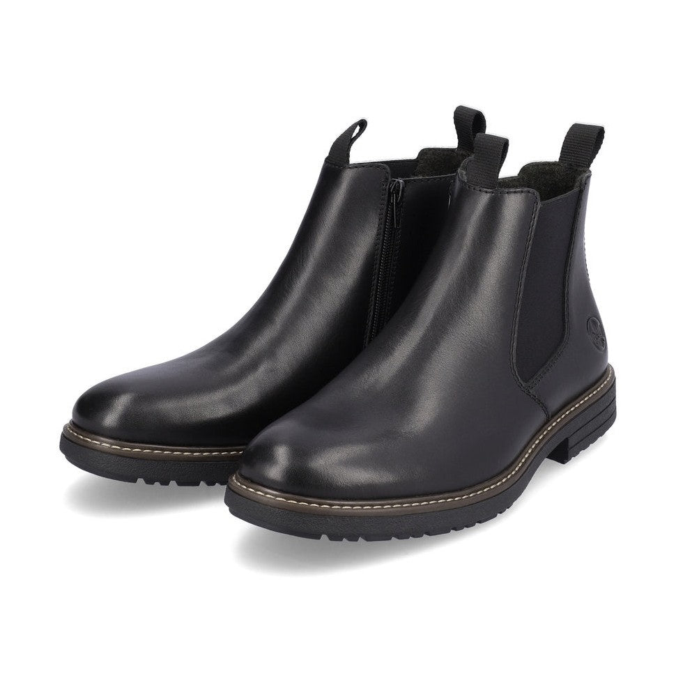 Rieker Men's Boot 33180 elastic sided ankle boot with side zip BLACK 33180-00