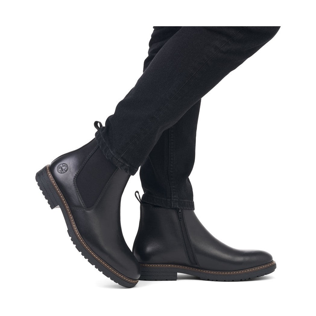 Rieker Men's Boot 33180 elastic sided ankle boot with side zip BLACK 33180-00