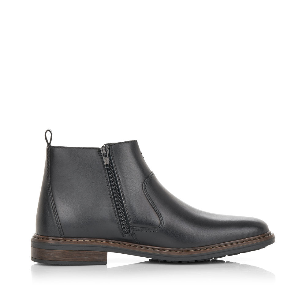 Rieker Men's Boot 37662 BLACK Extra wide elastic sided ankle boot with side zip 37662-00