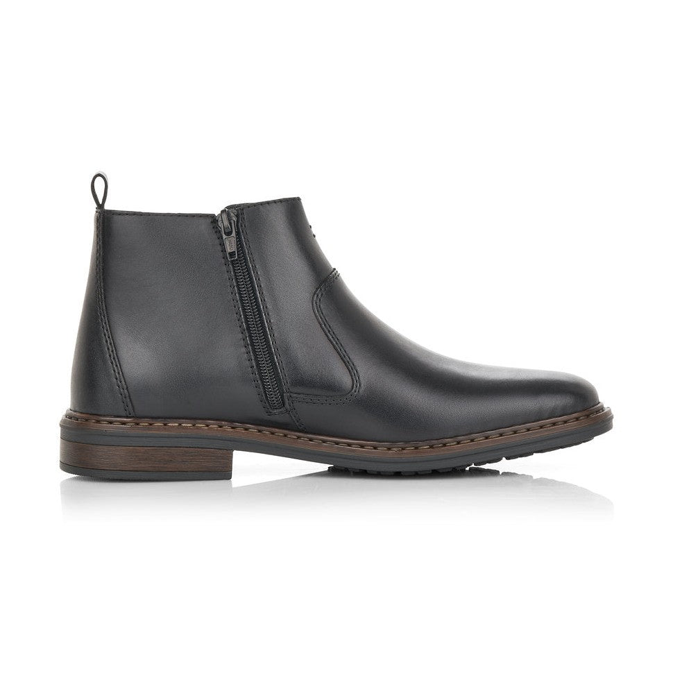 Rieker Men's Boot 37662 BLACK Extra wide elastic sided ankle boot with side zip 37662-00