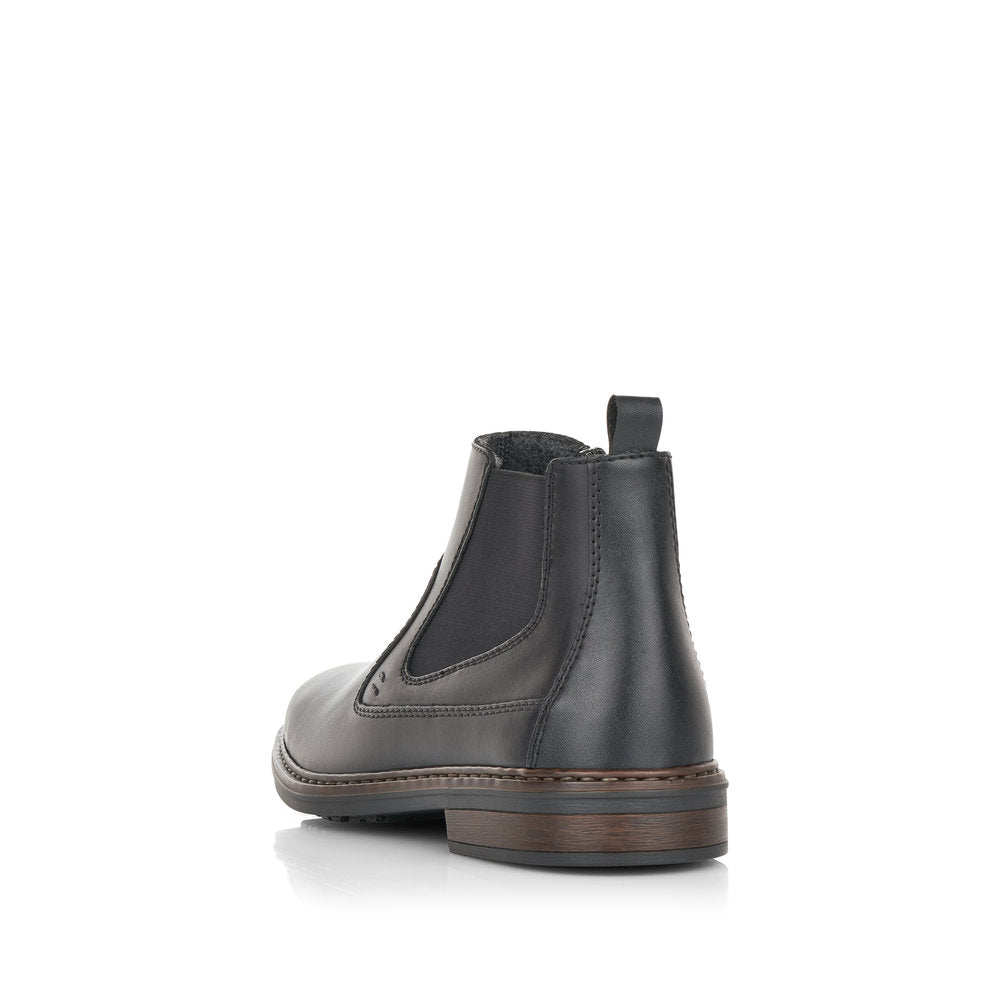 Rieker Men's Boot 37662 BLACK Extra wide elastic sided ankle boot with side zip 37662-00