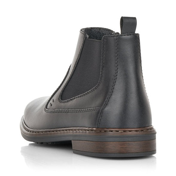 Rieker Men's Boot 37662 BLACK Extra wide elastic sided ankle boot with side zip 37662-00