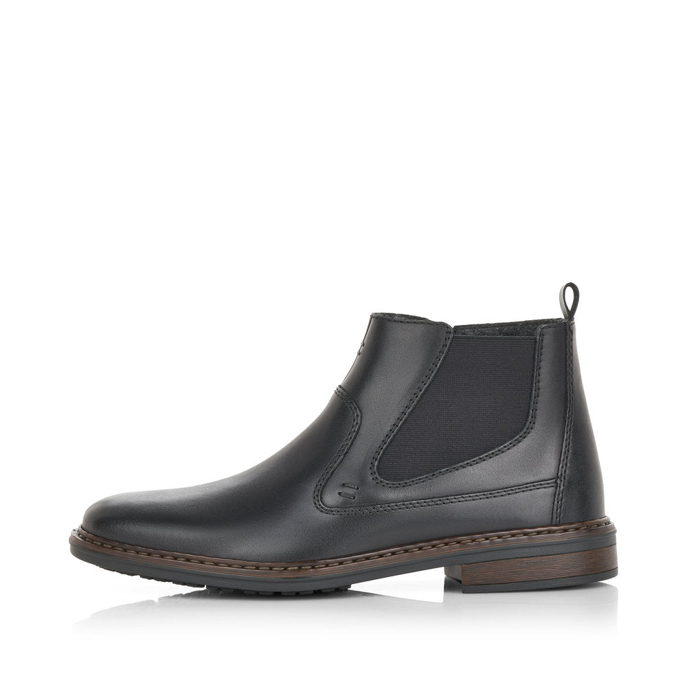Rieker Men's Boot 37662 BLACK Extra wide elastic sided ankle boot with side zip 37662-00