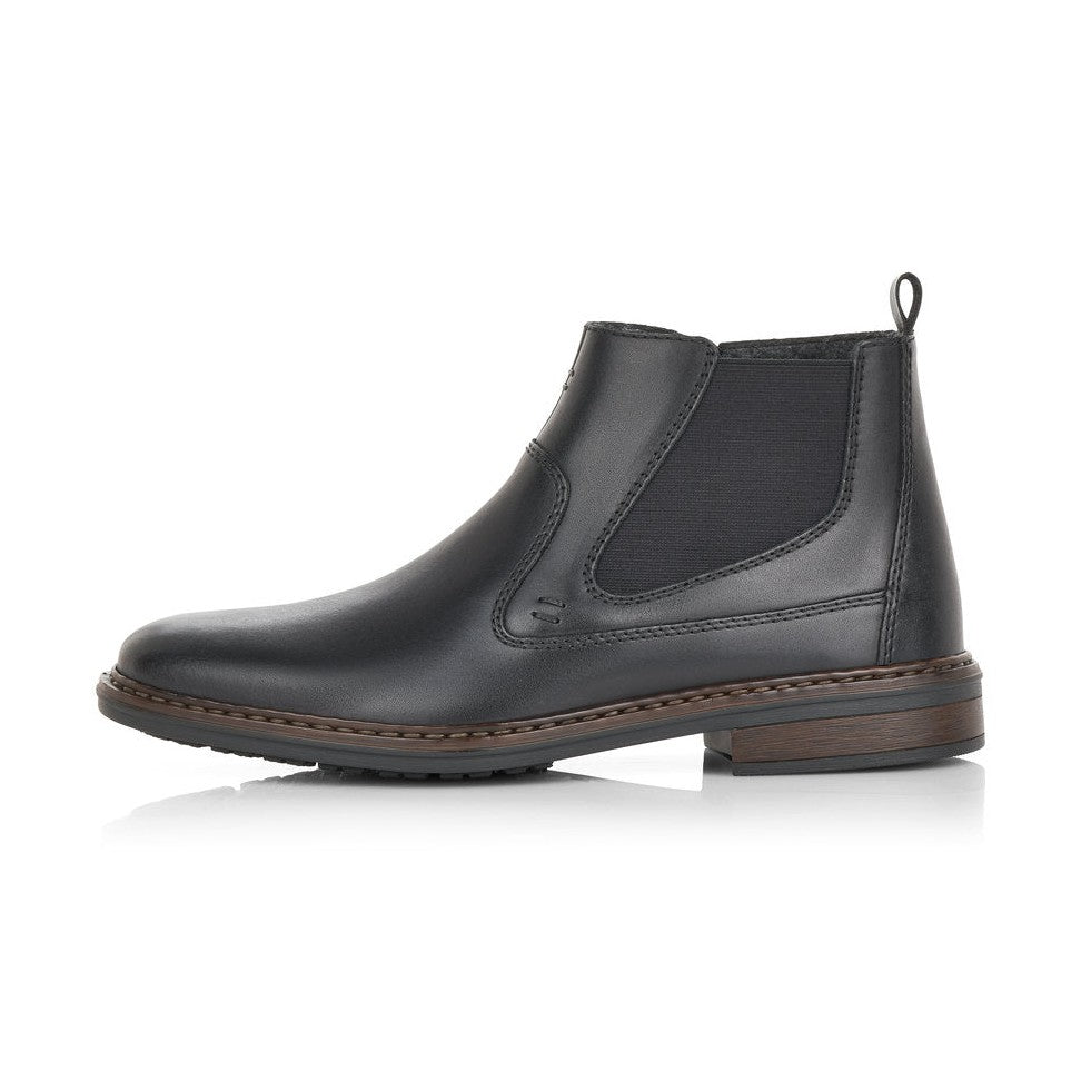 Rieker Men's Boot 37662 BLACK Extra wide elastic sided ankle boot with side zip 37662-00