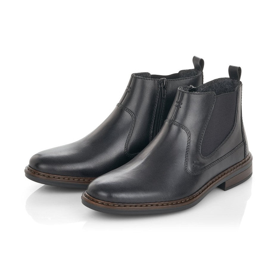 Rieker Men's Boot 37662 BLACK Extra wide elastic sided ankle boot with side zip 37662-00