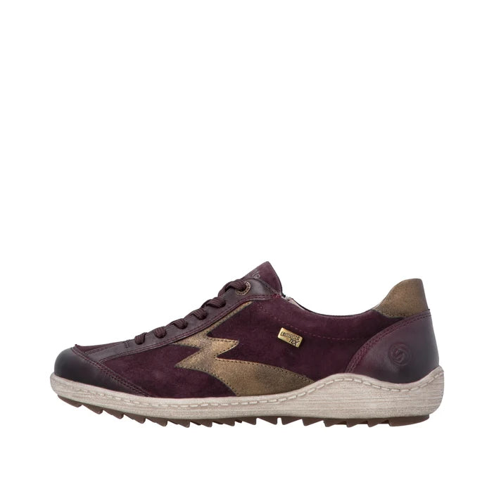 Remonte R1443 Wine COMBI Suede Trainer Style Shoe With Laces and Zip R1443-35