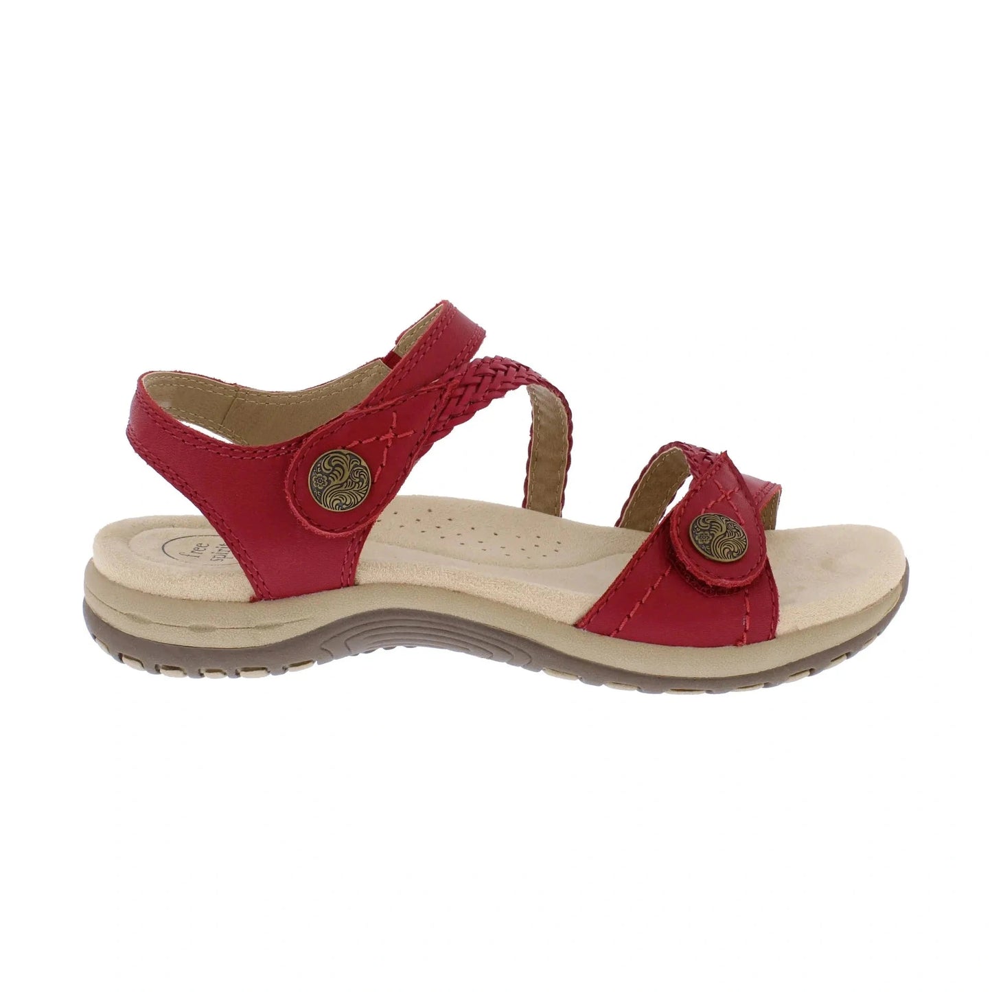 Free Spirit Malibu CHILLI Red Leather Touch Fastening Comfort Sandals