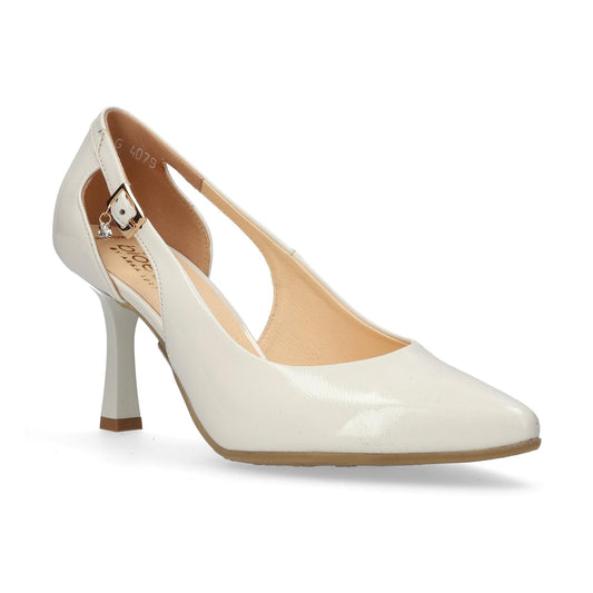 Bioeco 4079 Light Beige PATENT open sided court shoe 4079-2639-1315