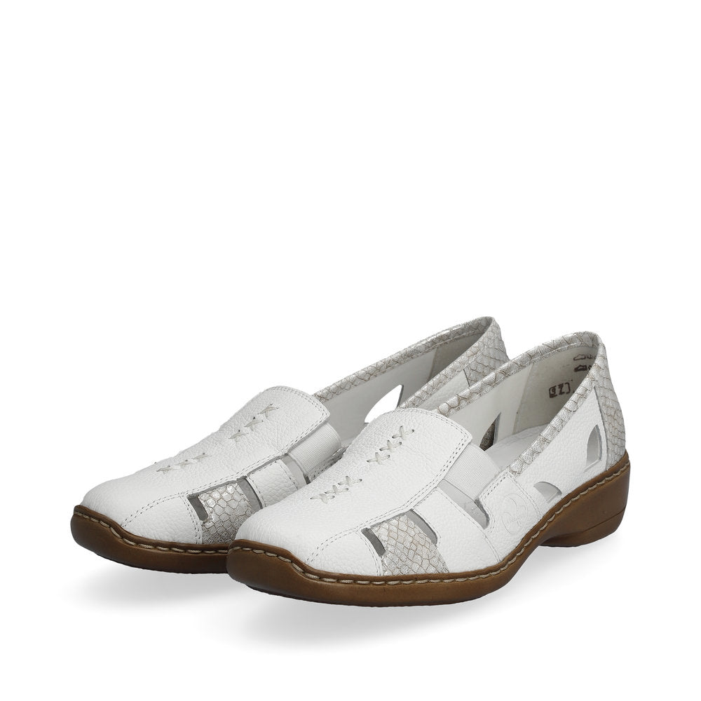 Rieker 41385 WHITE Leather Slip On Shoes 41385-80