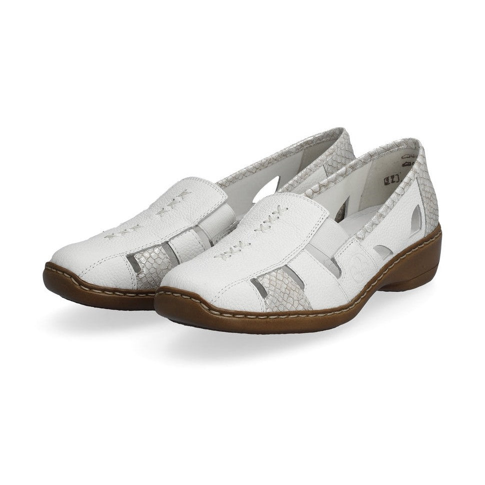 Rieker 41385 WHITE Leather Slip On Shoes 41385-80