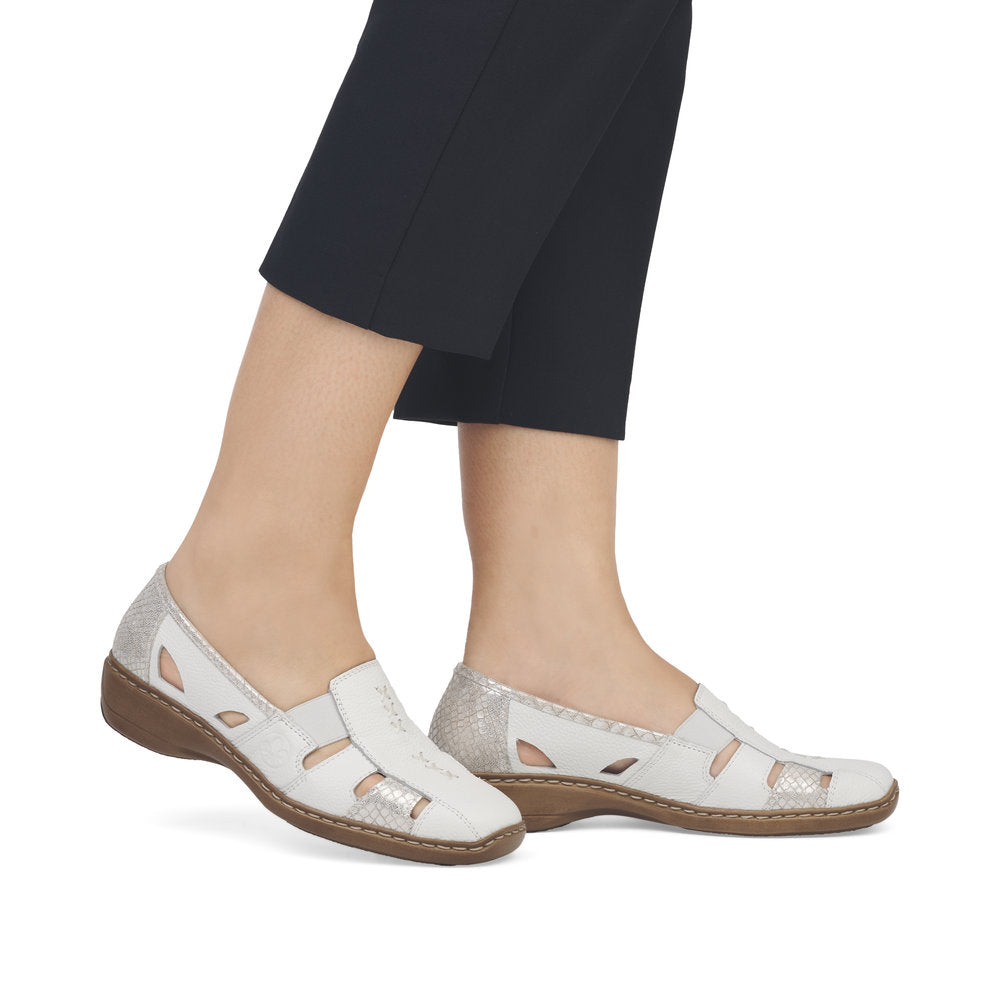 Rieker 41385 WHITE Leather Slip On Shoes 41385-80