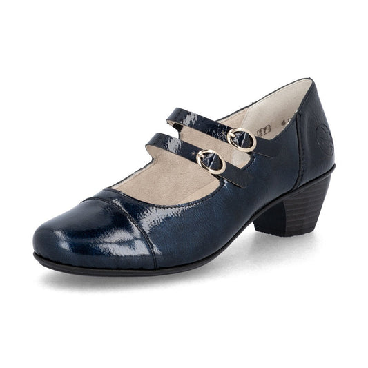 Rieker Classic Patent Leather Bar Shoe 41758-14 NAVY