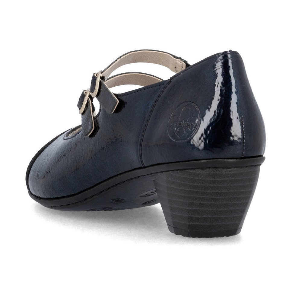 Rieker Classic Patent Leather Bar Shoe 41758-14 NAVY