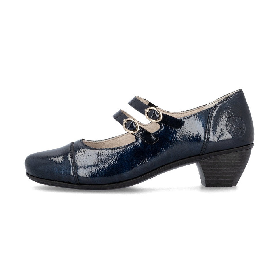 Rieker Classic Patent Leather Bar Shoe 41758-14 NAVY