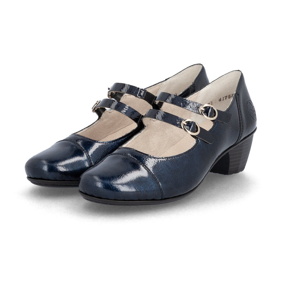 Rieker Classic Patent Leather Bar Shoe 41758-14 NAVY