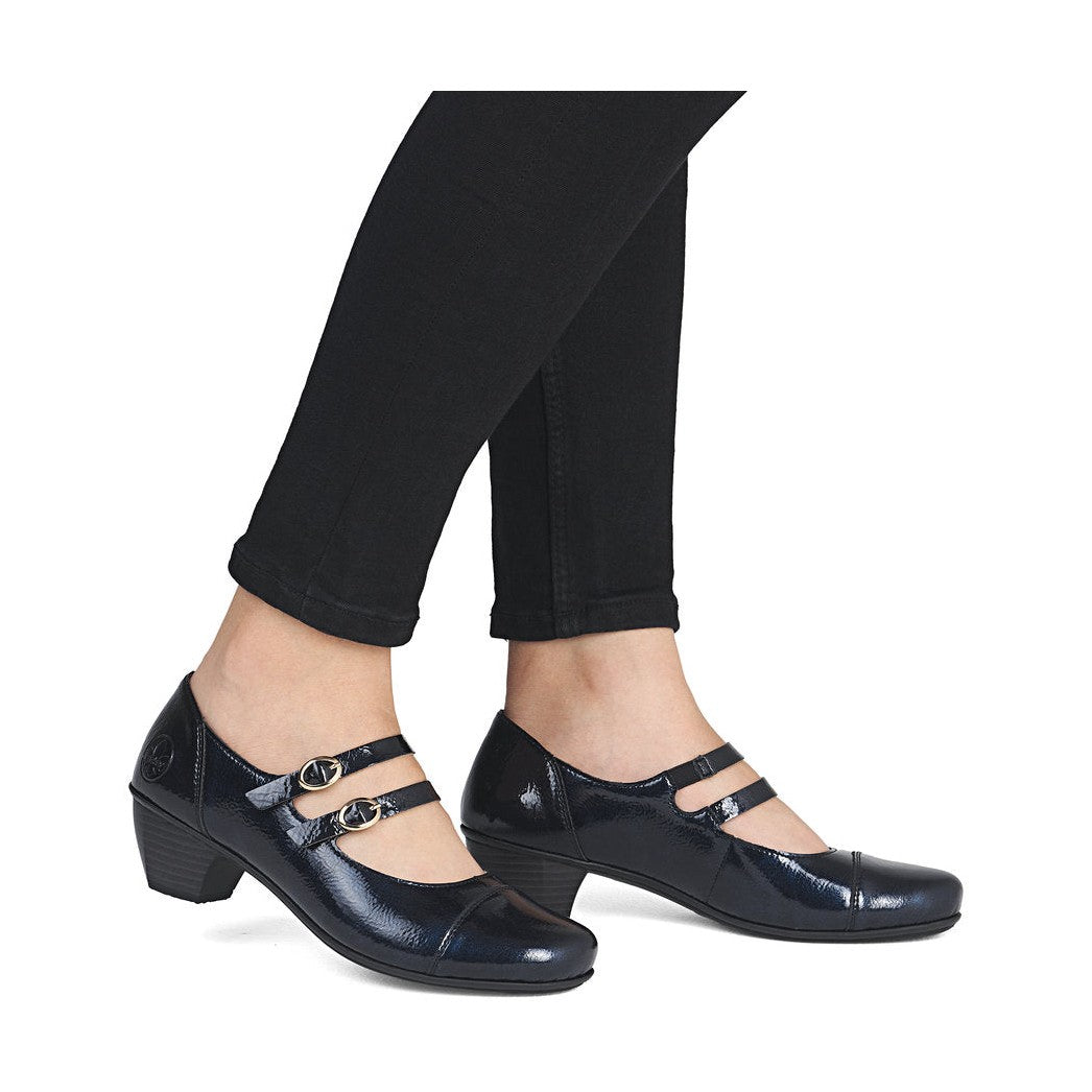 Rieker Classic Patent Leather Bar Shoe 41758-14 NAVY
