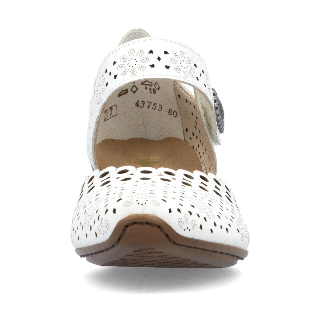 Rieker Bar Shoe 43753-80 WHITE Smart Heeled Leather Bar Shoe With Touch Fastening