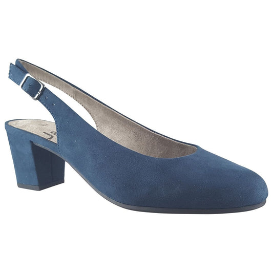 Jana 29460 NAVY Faux Suede Slingback Mid Heel Shoe 29460-805