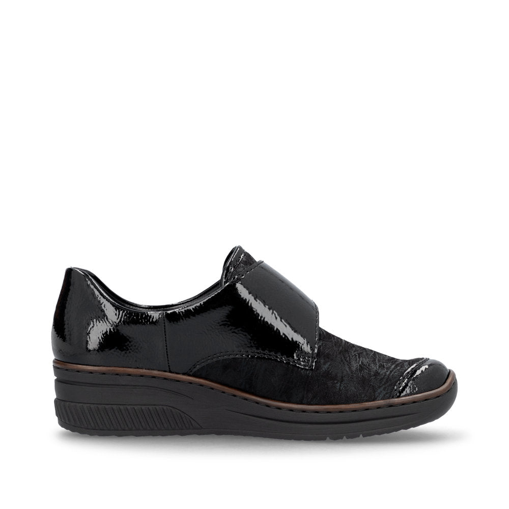 Rieker Shoe487C0-00 BLACK Touch Fastening Shoe with Stretch panels 487C0-00