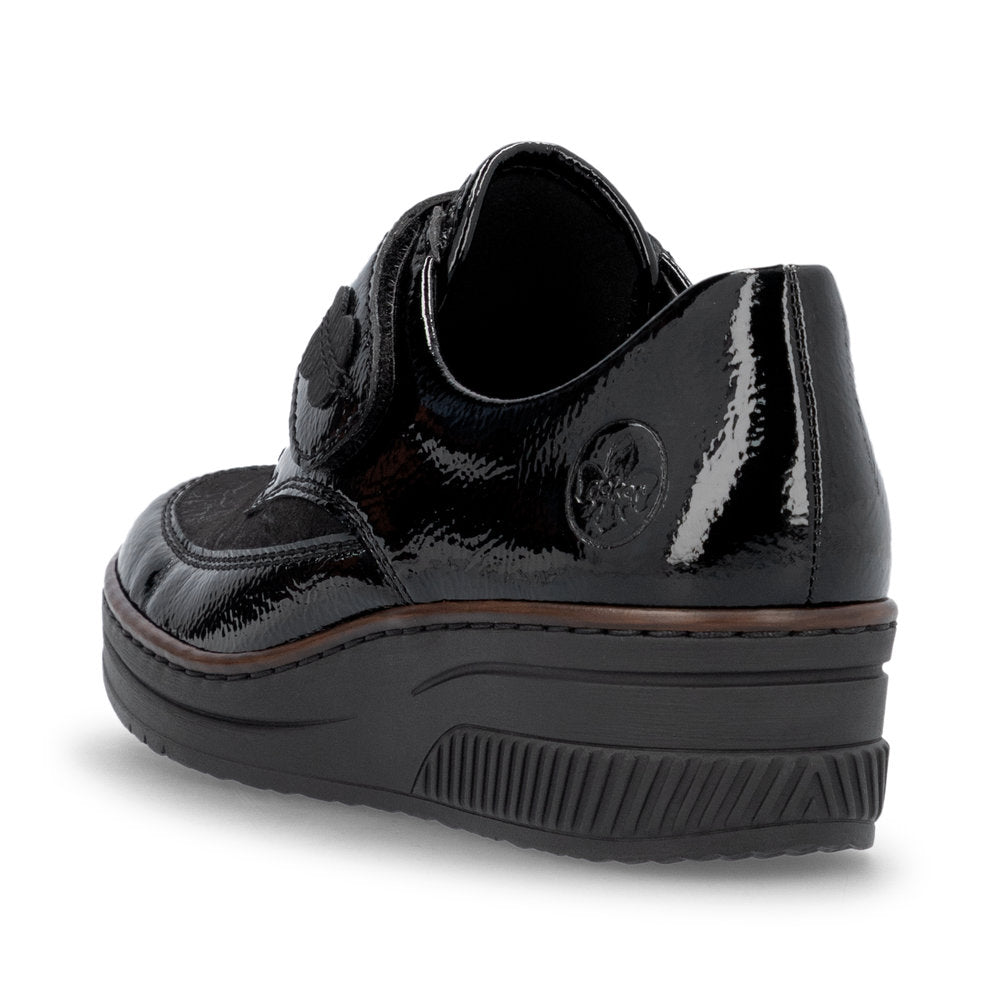 Rieker Shoe487C0-00 BLACK Touch Fastening Shoe with Stretch panels 487C0-00