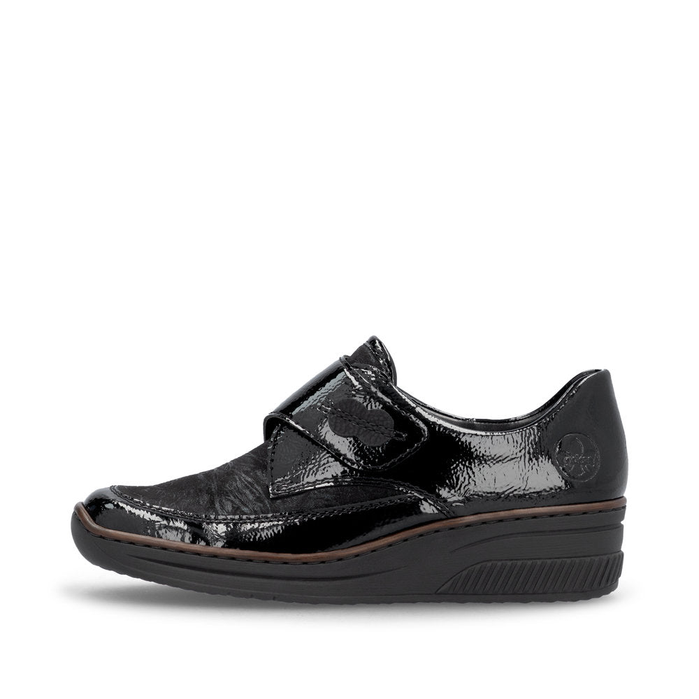 Rieker Shoe487C0-00 BLACK Touch Fastening Shoe with Stretch panels 487C0-00