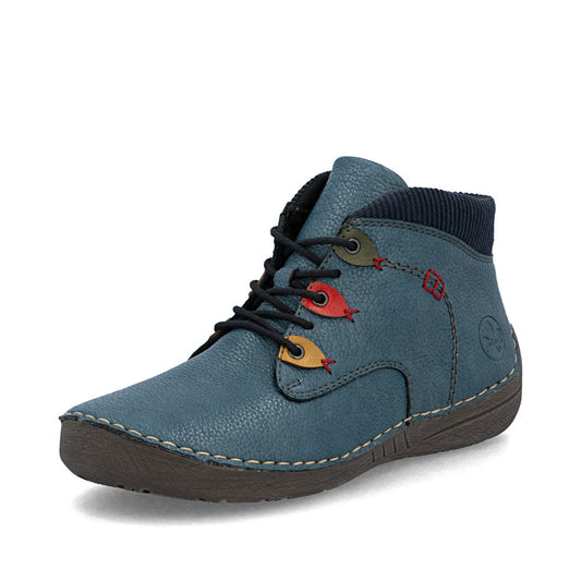 Rieker Casual Ankle Boot With Lace and Zip 52544-14 BLUE