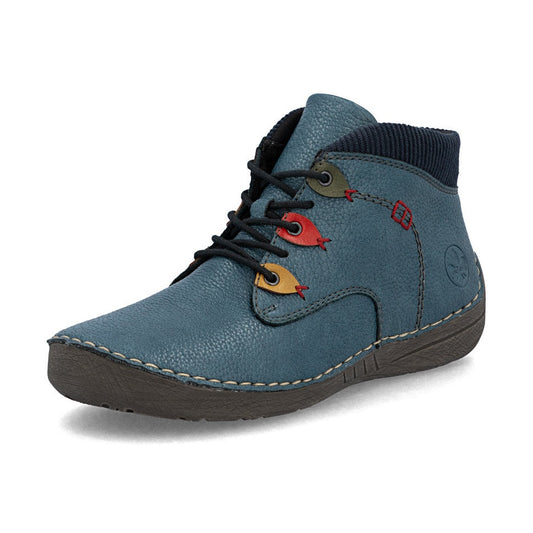 Rieker Casual Ankle Boot With Lace and Zip 52544-14 BLUE