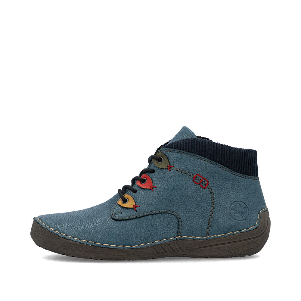 Rieker Casual Ankle Boot With Lace and Zip 52544-14 BLUE