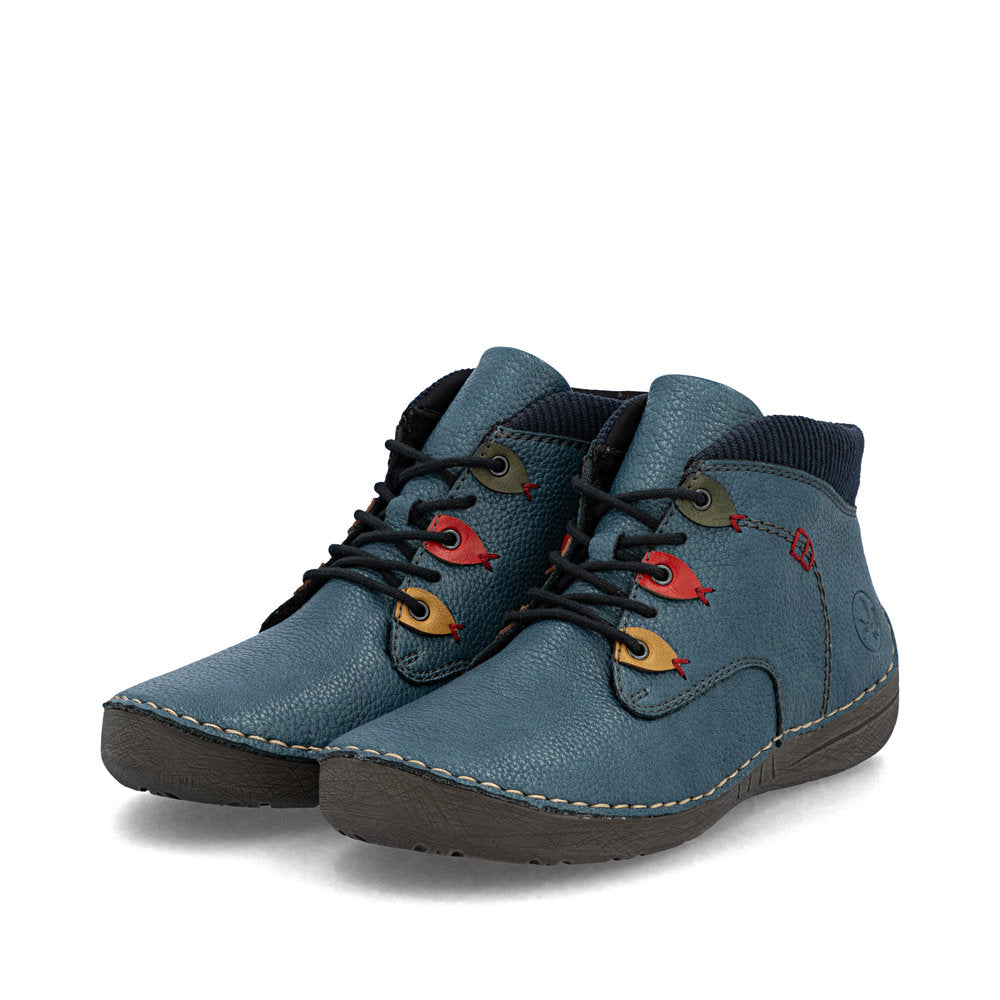 Rieker Casual Ankle Boot With Lace and Zip 52544-14 BLUE