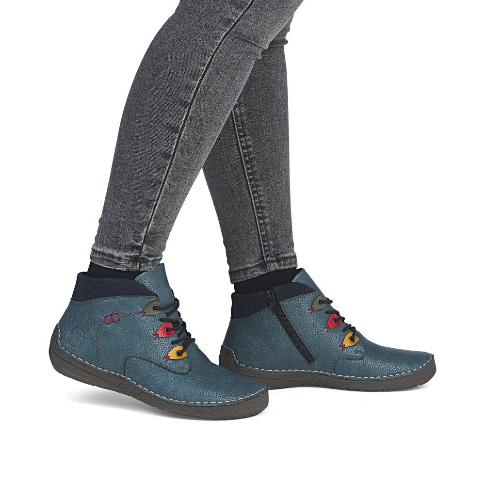 Rieker Casual Ankle Boot With Lace and Zip 52544-14 BLUE