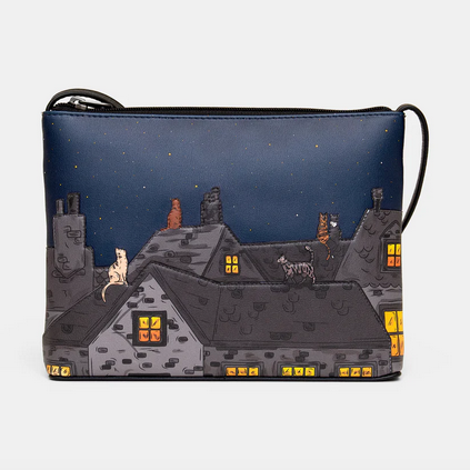 Yoshi Stargazing Cats Leather Crossbody Bag BLACK YB214 NTCT 1