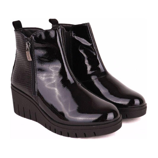 Valerias 1542 BLACK Patent Leather Wedge Comfort boot