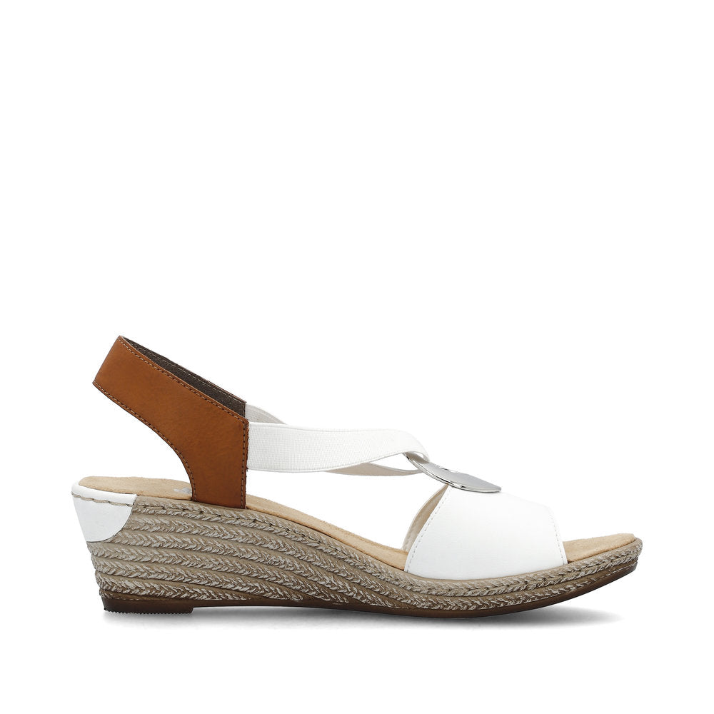 Rieker women smart Wedged sandal 624H6-81 WHITE/BROWN